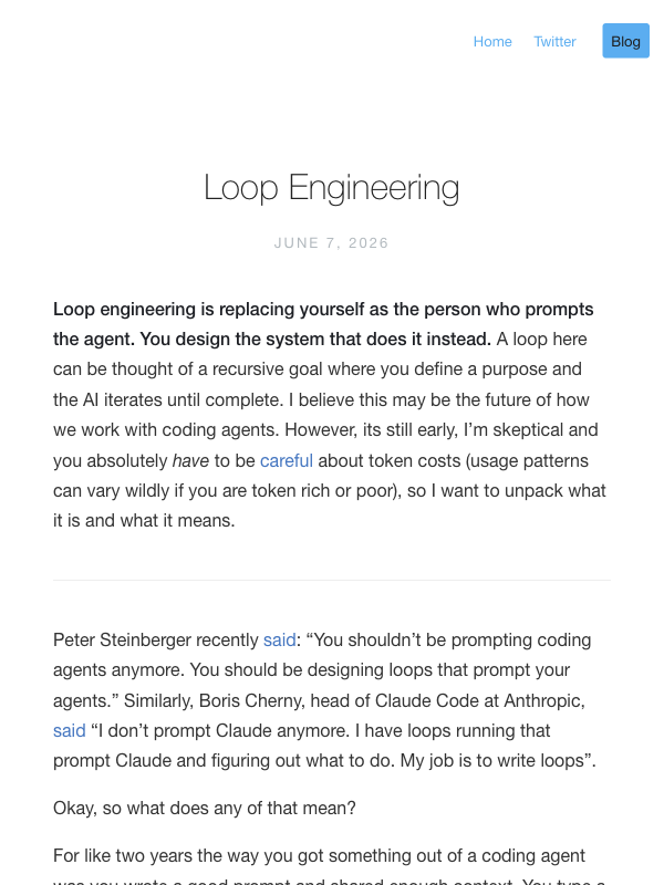 Addy Osmani Loop Engineering blog post — defining the six primitives of loop engineering