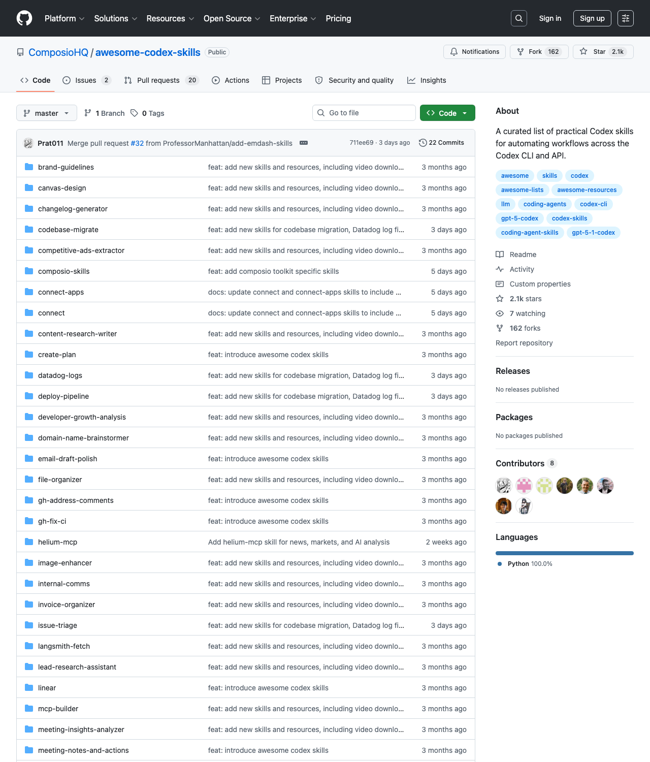 ComposioHQ/awesome-codex-skills — curated index of Codex skill repositories
