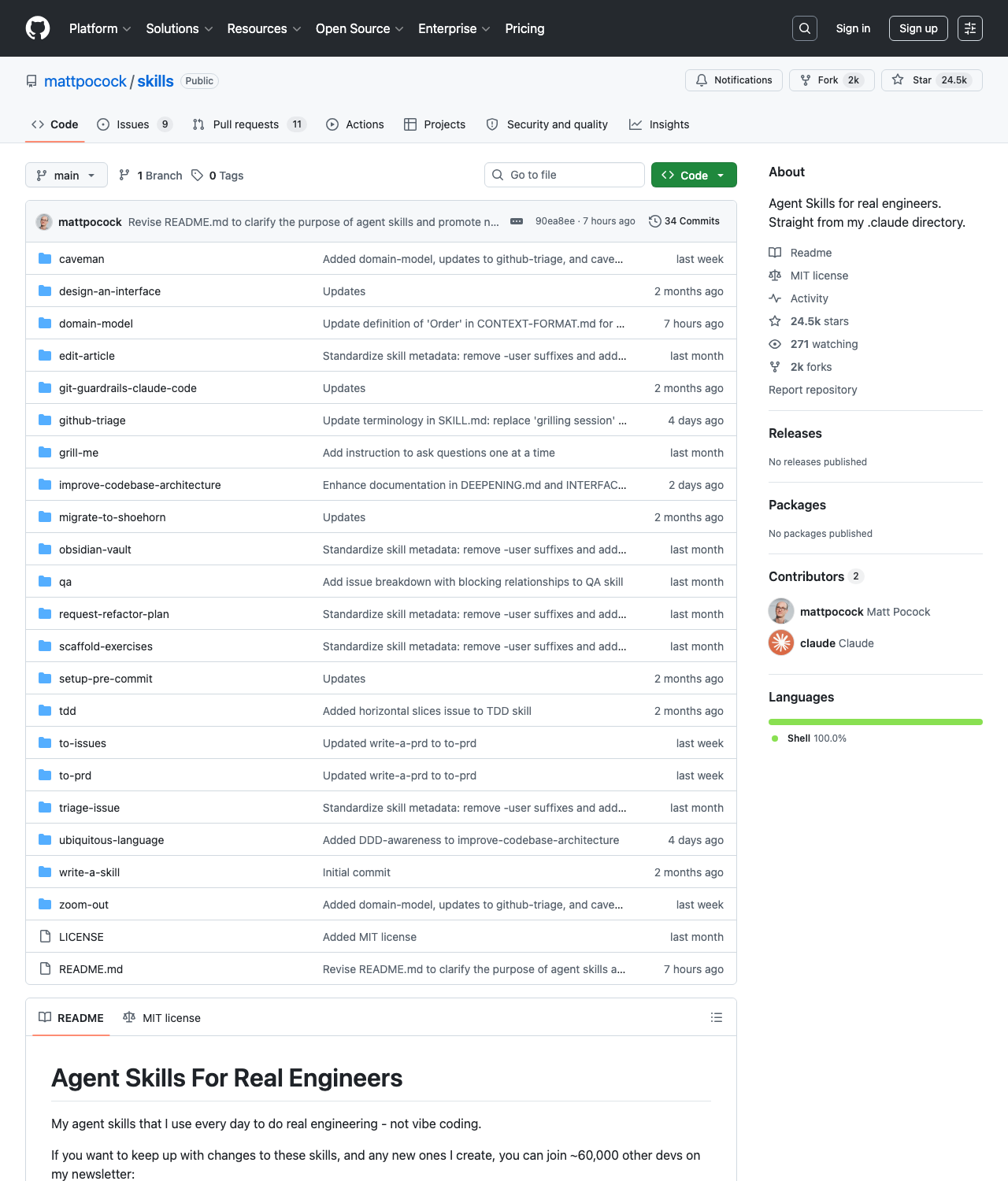 mattpocock/skills GitHub repo — 28,535 stars after +5,551 day-3