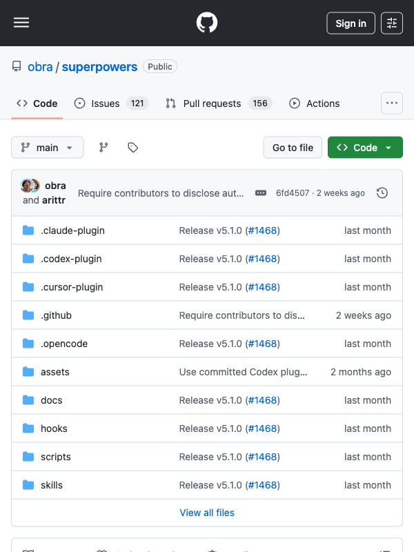 obra/superpowers GitHub repository — 1,276+ stars, composable skills framework for coding agents