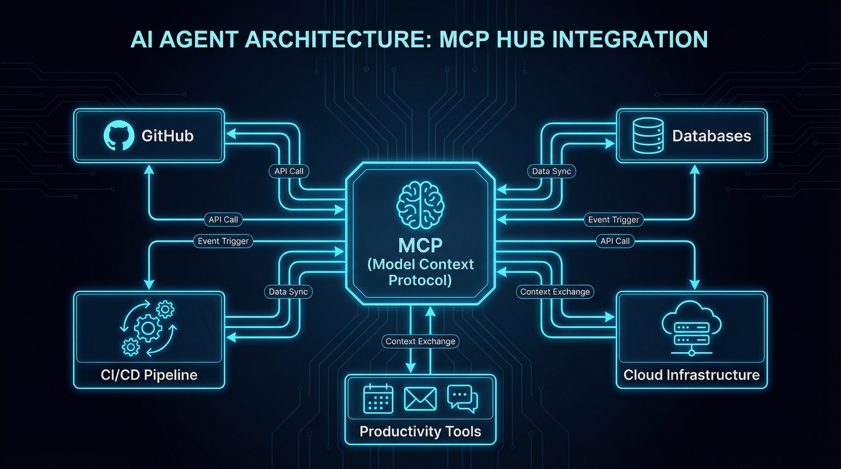 Goose AI agent architecture: MCP tool integration layer connecting Goose to databases, GitHub, CI/CD, cloud infrastructure, and productivity tools