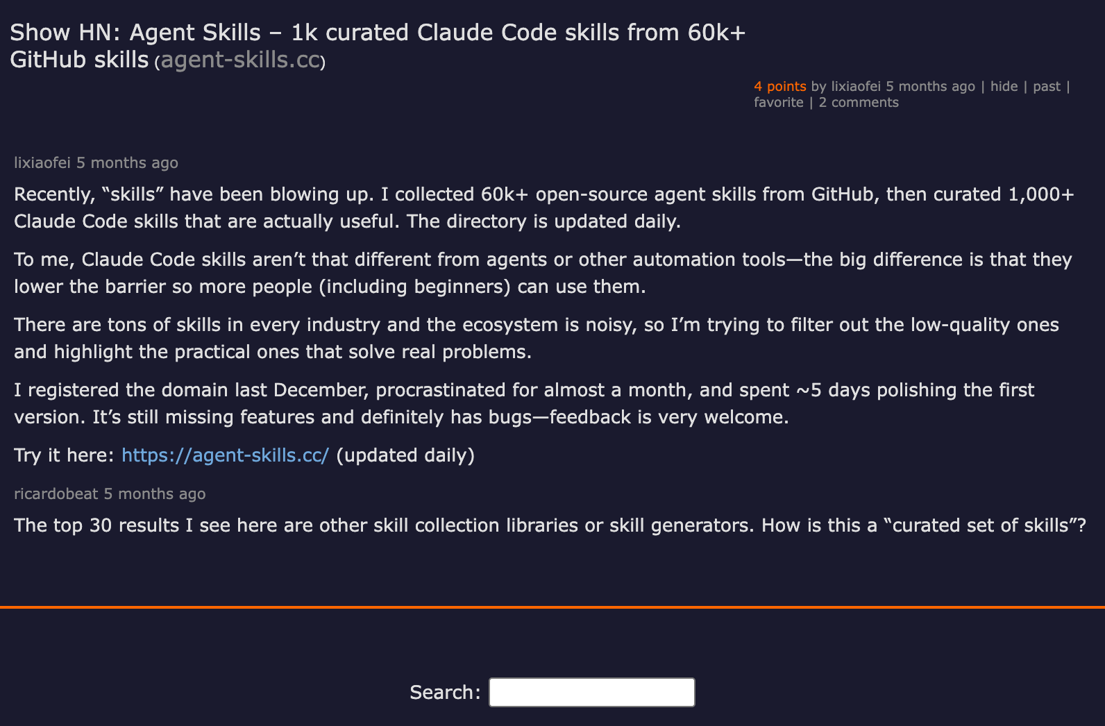 Show HN: Agent Skills — 1K curated Claude Code skills from 60K+ GitHub skills, focusing on lowering barriers for beginners