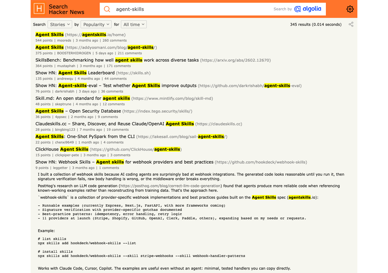 Hacker News discussion threads on agent-skills