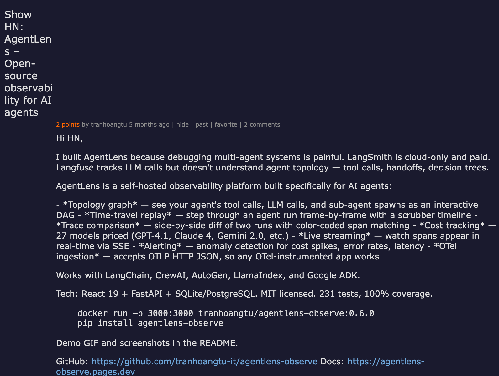 Show HN: AgentLens — Open-source observability for AI agents