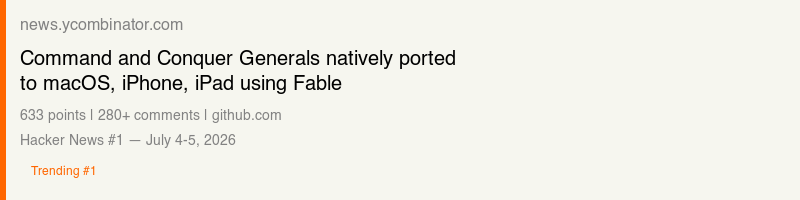 Hacker News thread with 633 points discussing Command and Conquer Generals natively ported to macOS iPhone iPad using Fable