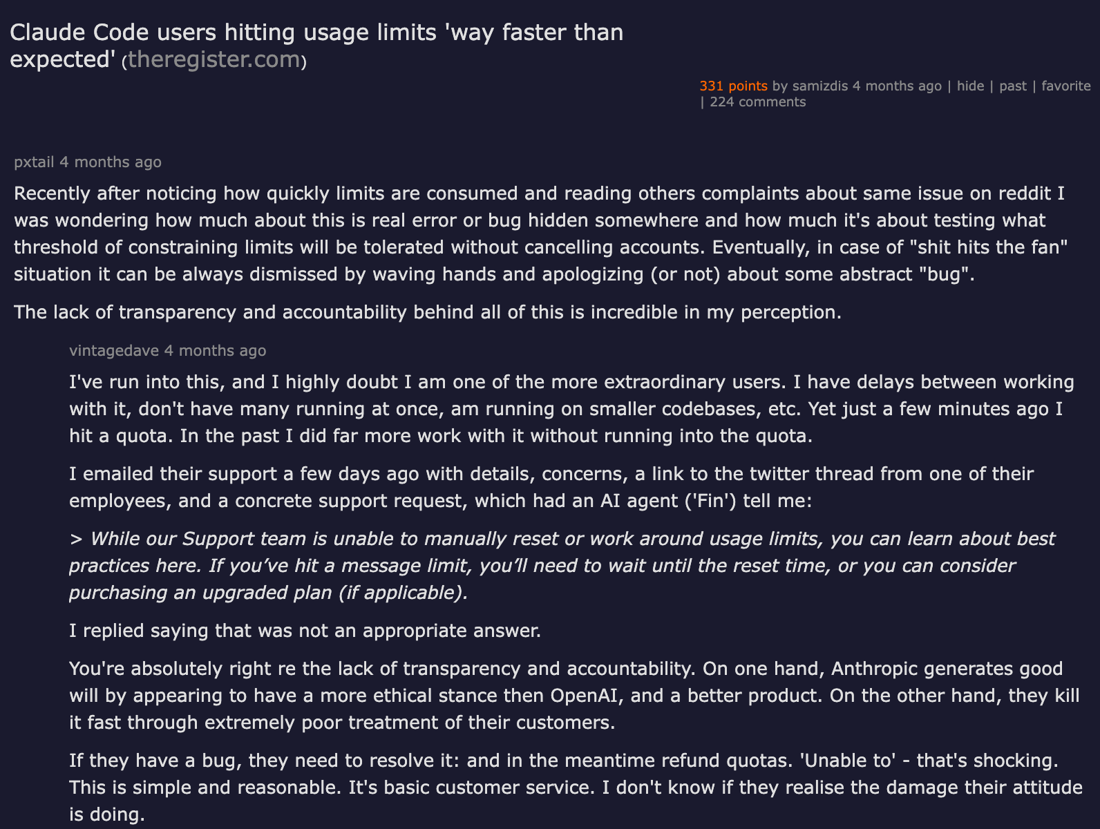 Hacker News — Claude Code users hitting usage limits way faster than expected