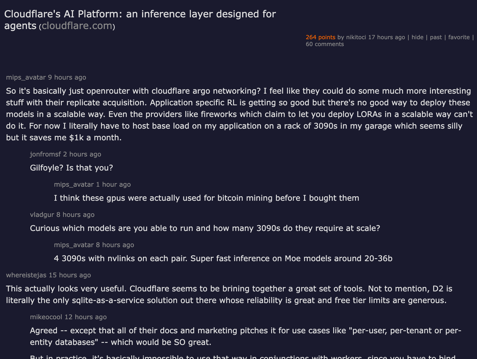 HN: Cloudflare's AI Platform — an inference layer designed for agents — HN front page discussion