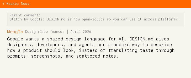 Meng To (Design+Code founder) on DESIGN.md — Google wants a shared design language for AI that replaces translating taste through prompts