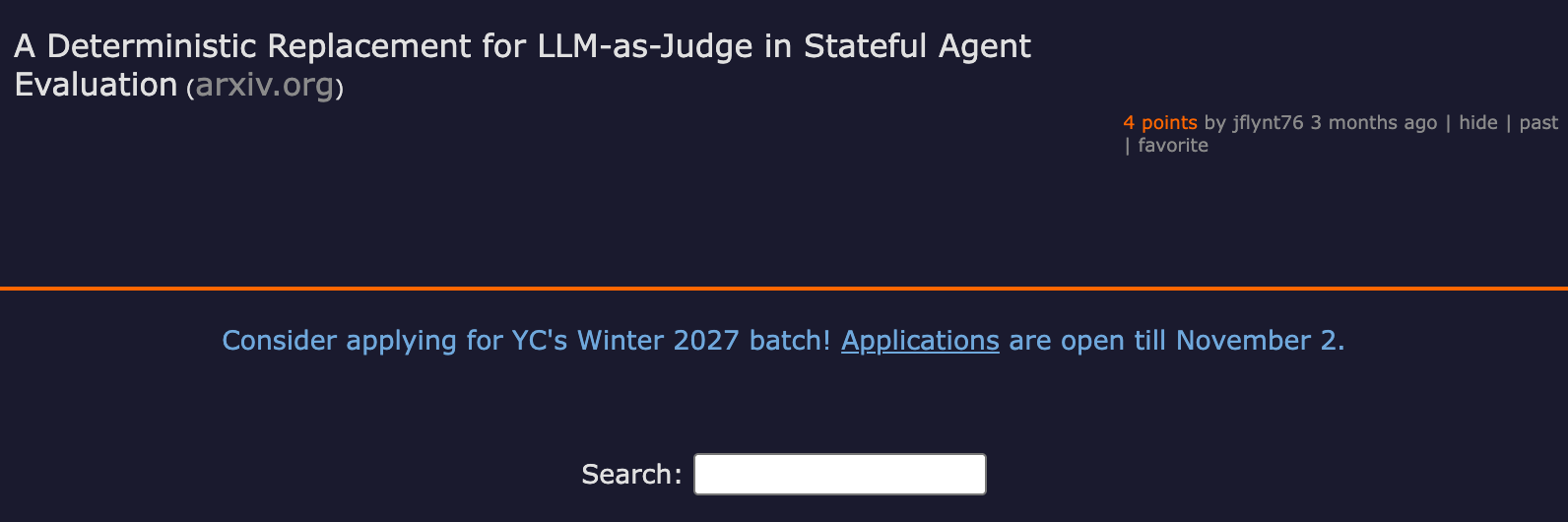 Hacker News thread — A Deterministic Replacement for LLM-as-Judge in Stateful Agent Evaluation — community discussion