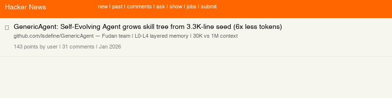 GenericAgent: 4,600 stars, 6x token reduction, Fudan team self-evolving skill tree
