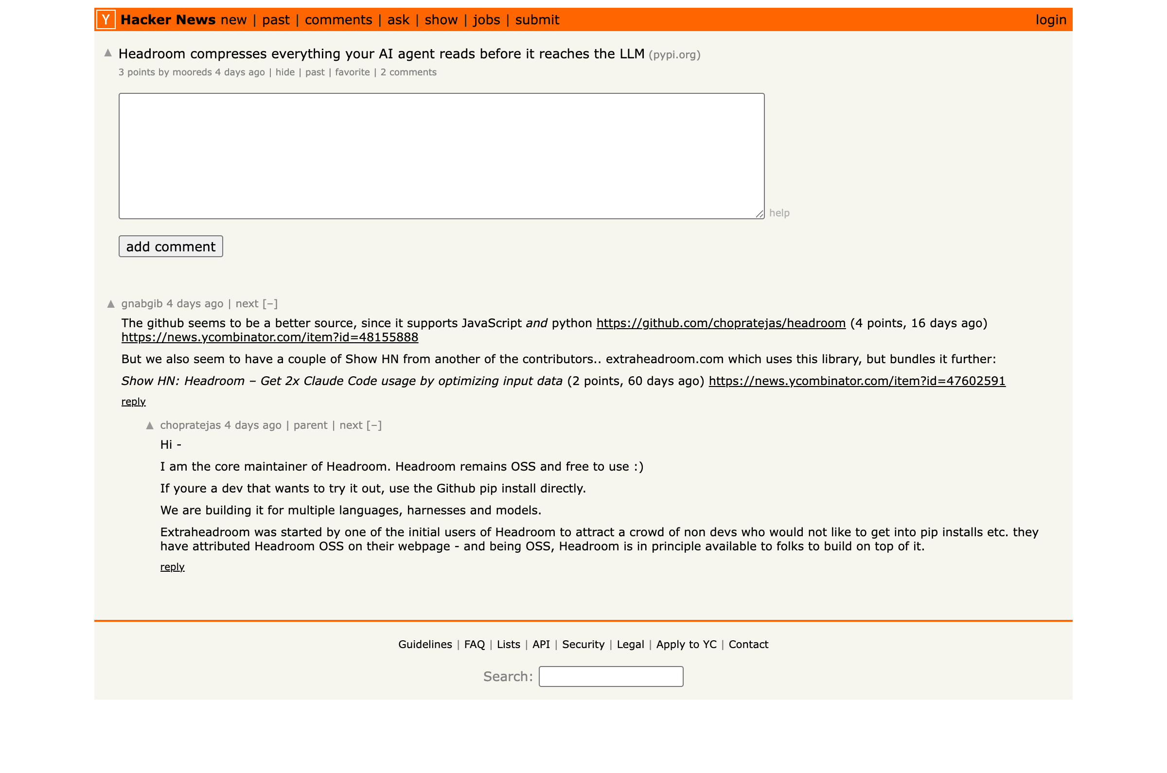 Hacker News thread discussing headroom compression results
