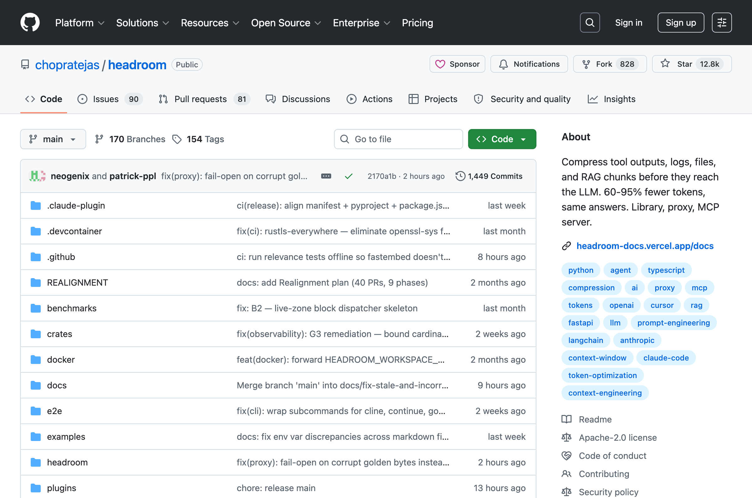 headroom GitHub repository with 12.8k stars