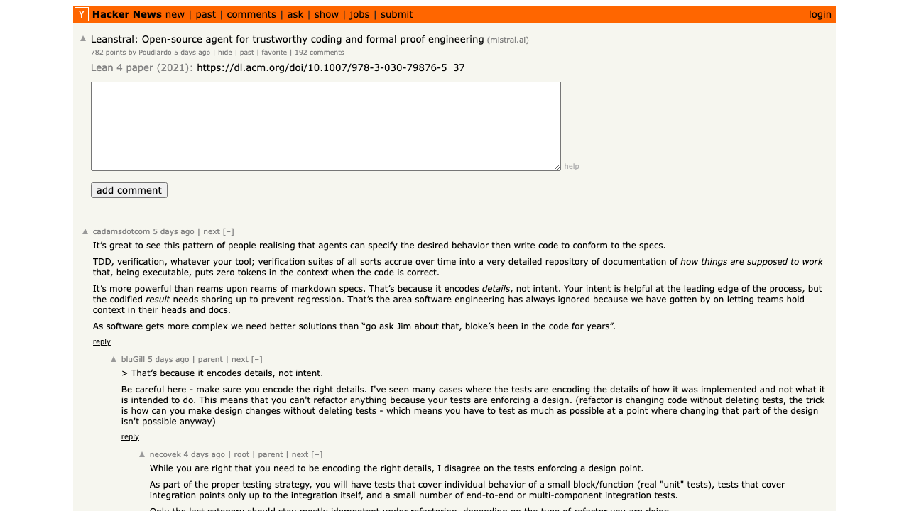 HN discussion on Leanstral — open-source browser automation agent