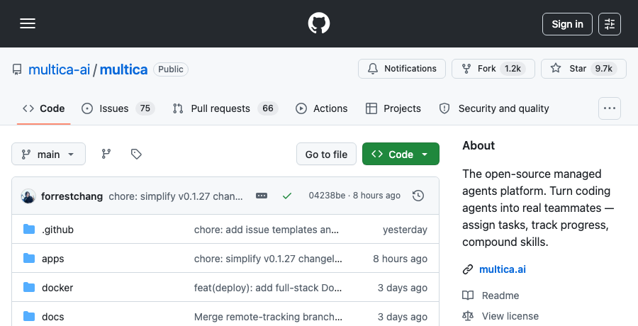 Multica — open-source managed agents platform, +1,626 stars April 12