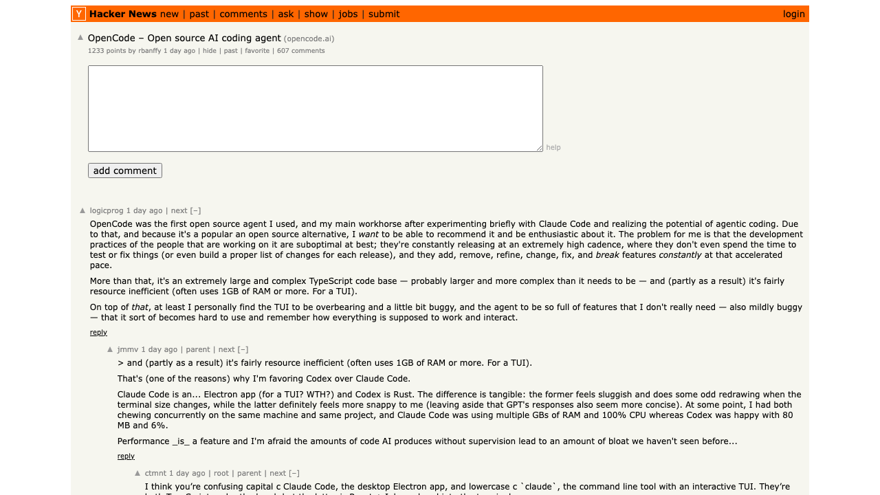 HN discussion: OpenCode — open-source AI coding agent gaining traction
