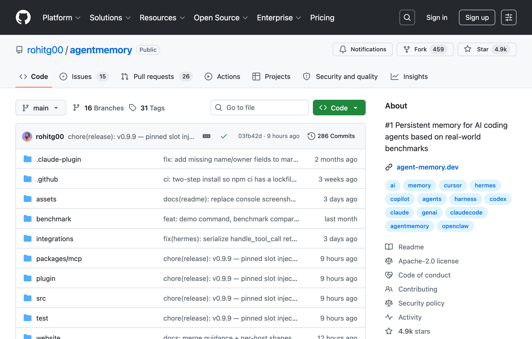 rohitg00/agentmemory GitHub README — #1 Persistent memory for AI coding agents based on real-world benchmarks, 95.2 percent retrieval accuracy on LongMemEval-S ICLR 2025 benchmark, with openclaw integration folder