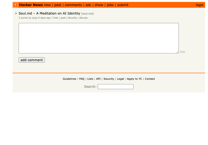 HN: Soul.md — A Meditation on AI Identity — community discussion on persistent agent character