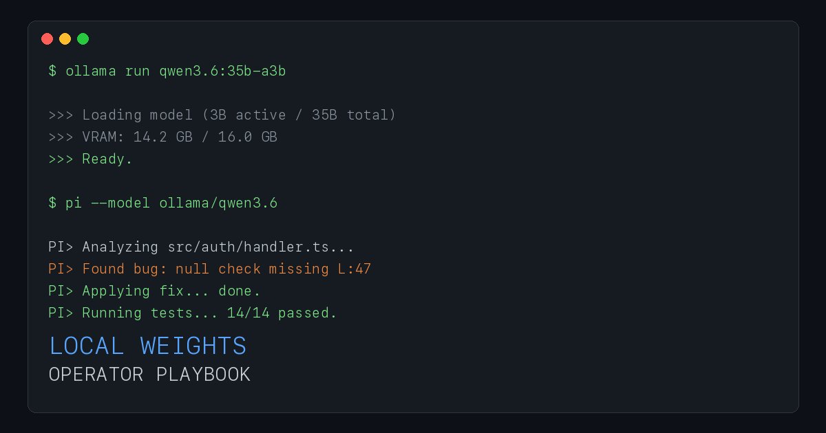 Run Your Coding Agent on Local Weights — terminal showing local model inference for agentic coding