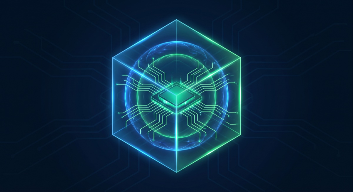 GPU chip enclosed in a containment barrier with kernel-level security layers — visualization of Nvidia OpenShell agent sandbox architecture
