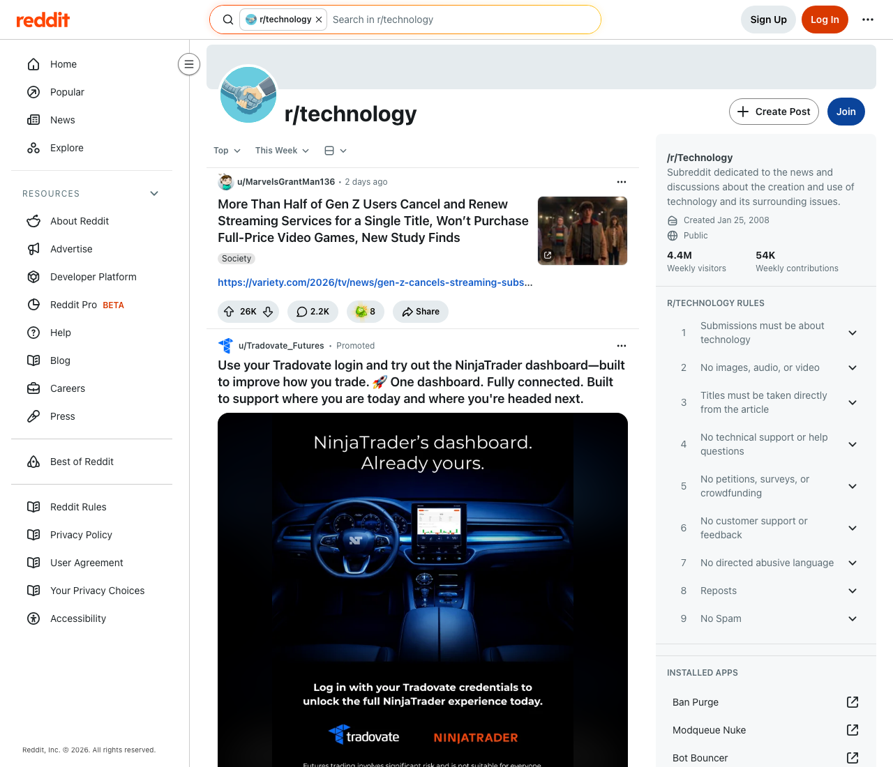 Reddit r/technology top of week — The world is trying to log off U.S. tech (6,065 points) — the demand-side mirror of the Chinese-AI supply surge