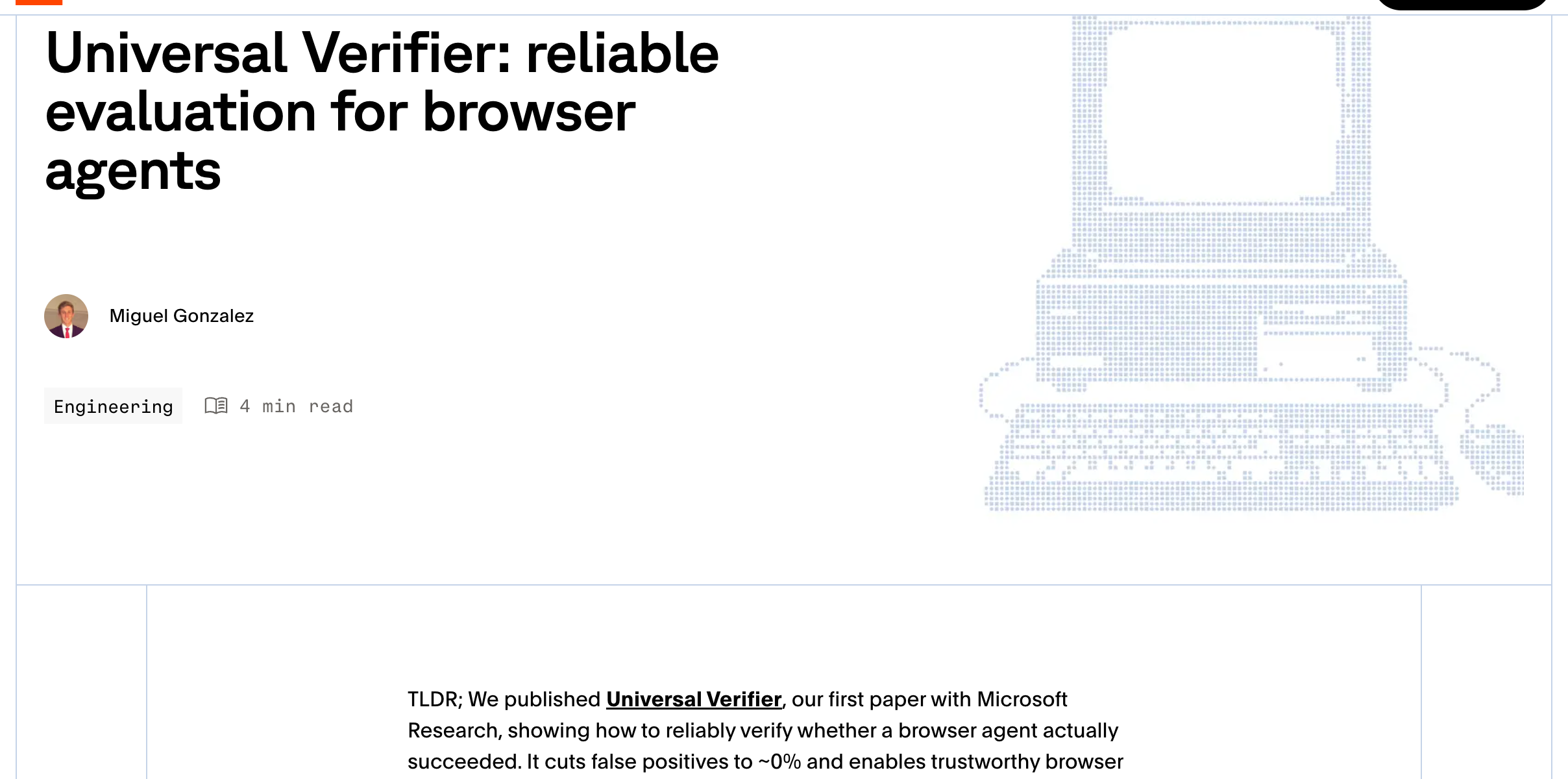 Browserbase blog post — Building Verifiers for Computer Use Agents — Universal Verifier collaboration with Microsoft Research, April 2026