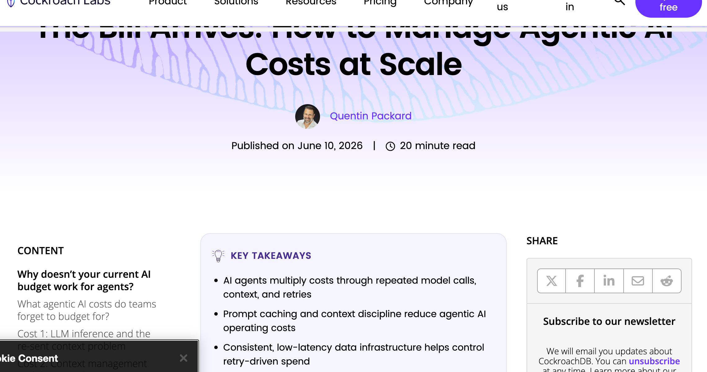 CockroachDB engineering blog — The Bill Arrives: How to Manage Agentic AI Costs at Scale