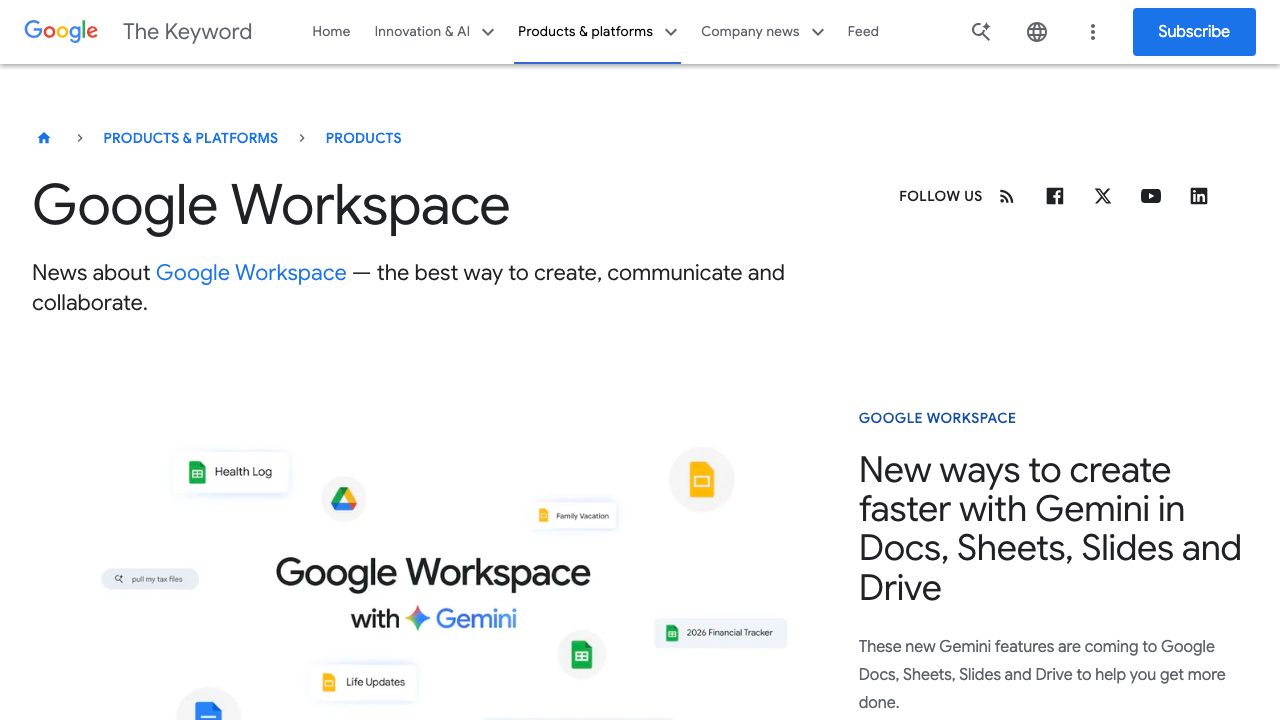 Google Workspace blog on Gemini integration — AI agents embedded directly into spreadsheets and documents
