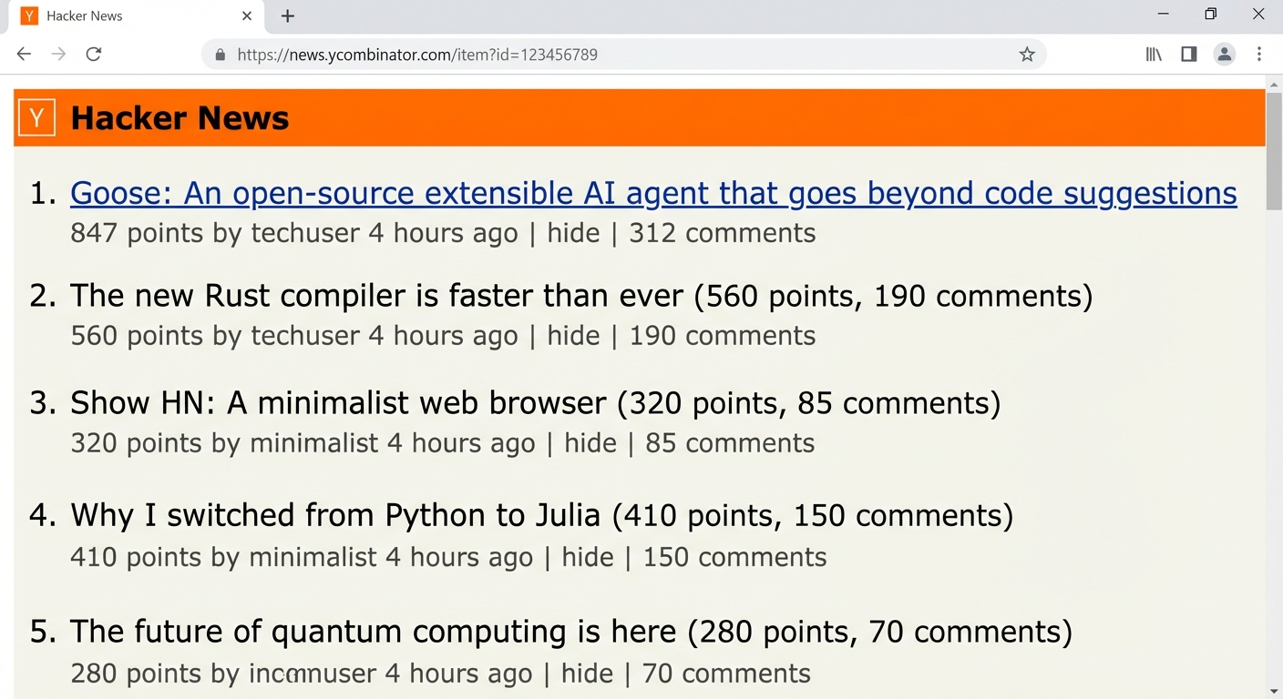 Hacker News front page thread on Goose open-source agent