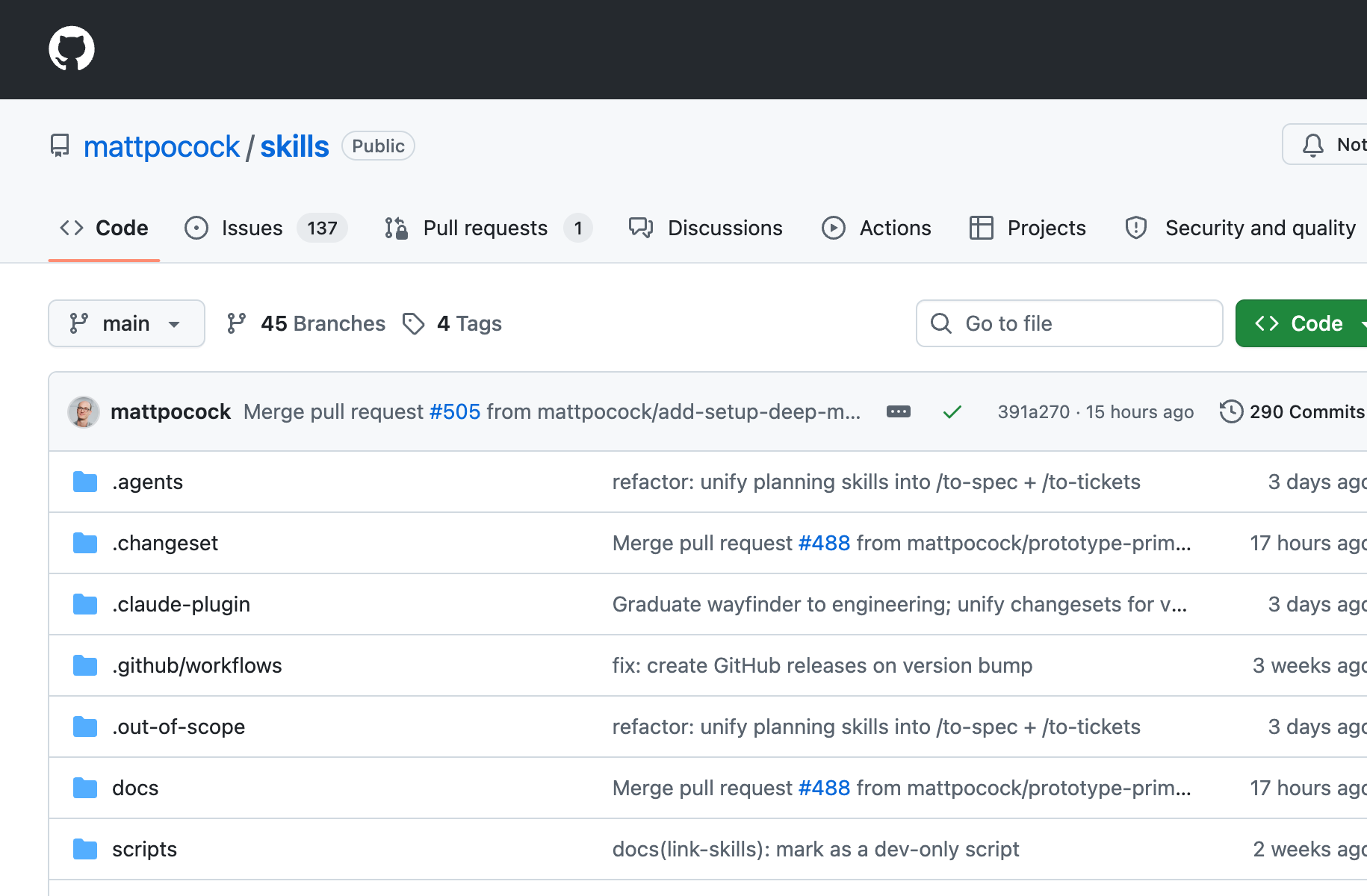 mattpocock/skills GitHub repository — 165K stars, Skills for Real Engineers from Matt Pocock's .claude directory