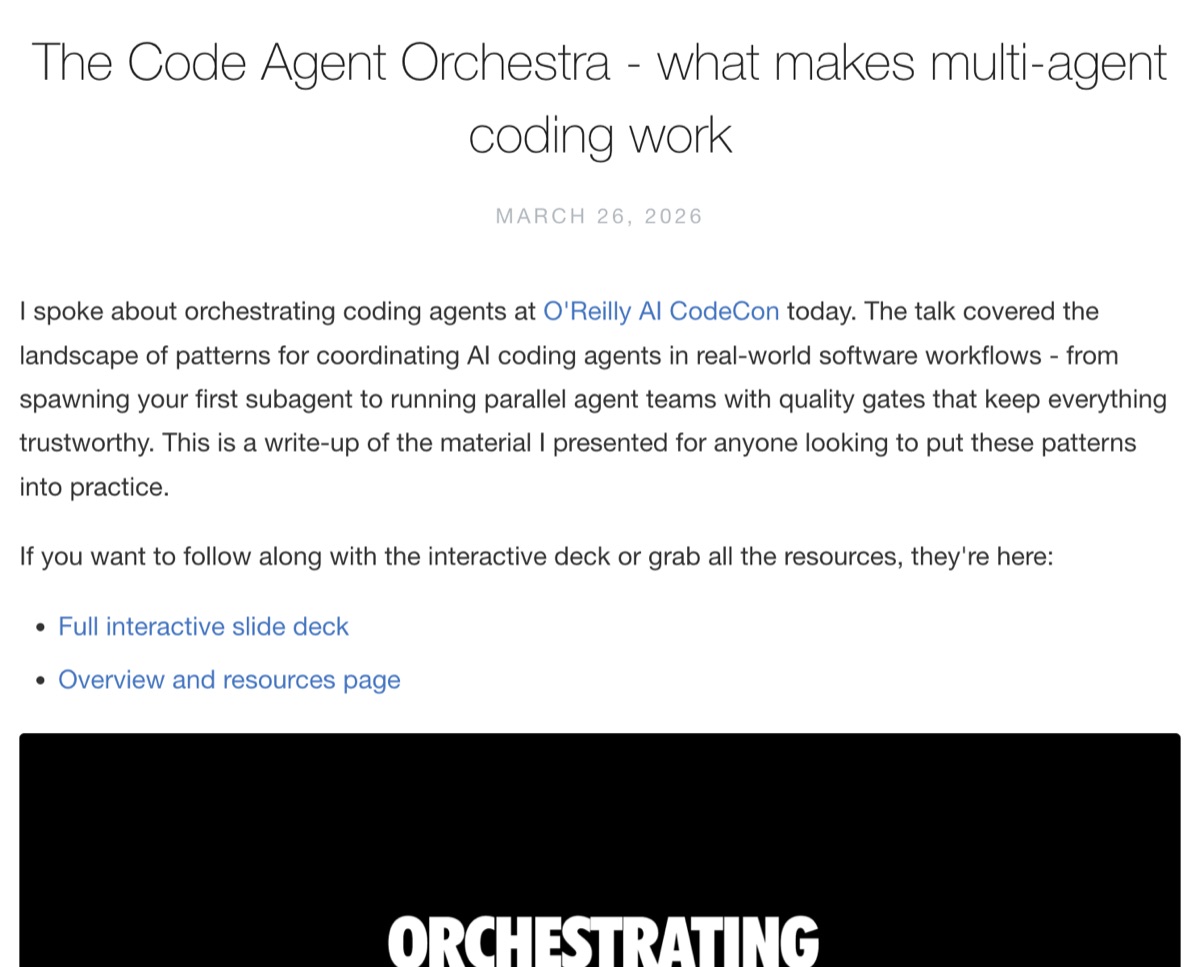 Addy Osmani's blog post — The Code Agent Orchestra: what makes multi-agent coding work