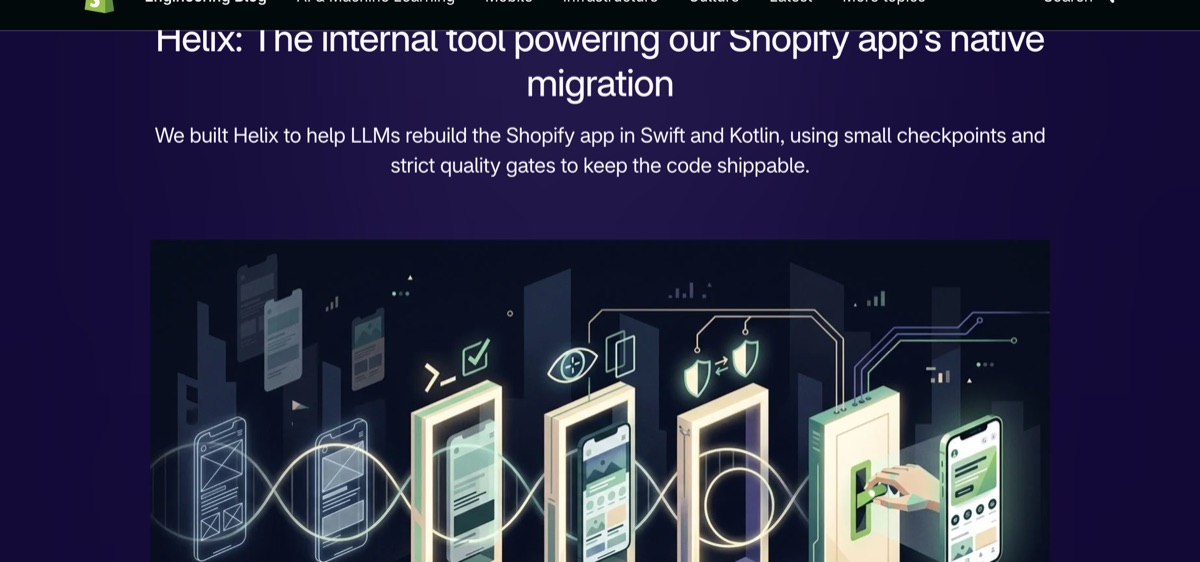 Shopify Engineering blog post — Helix: The internal tool powering our Shopify app's native migration