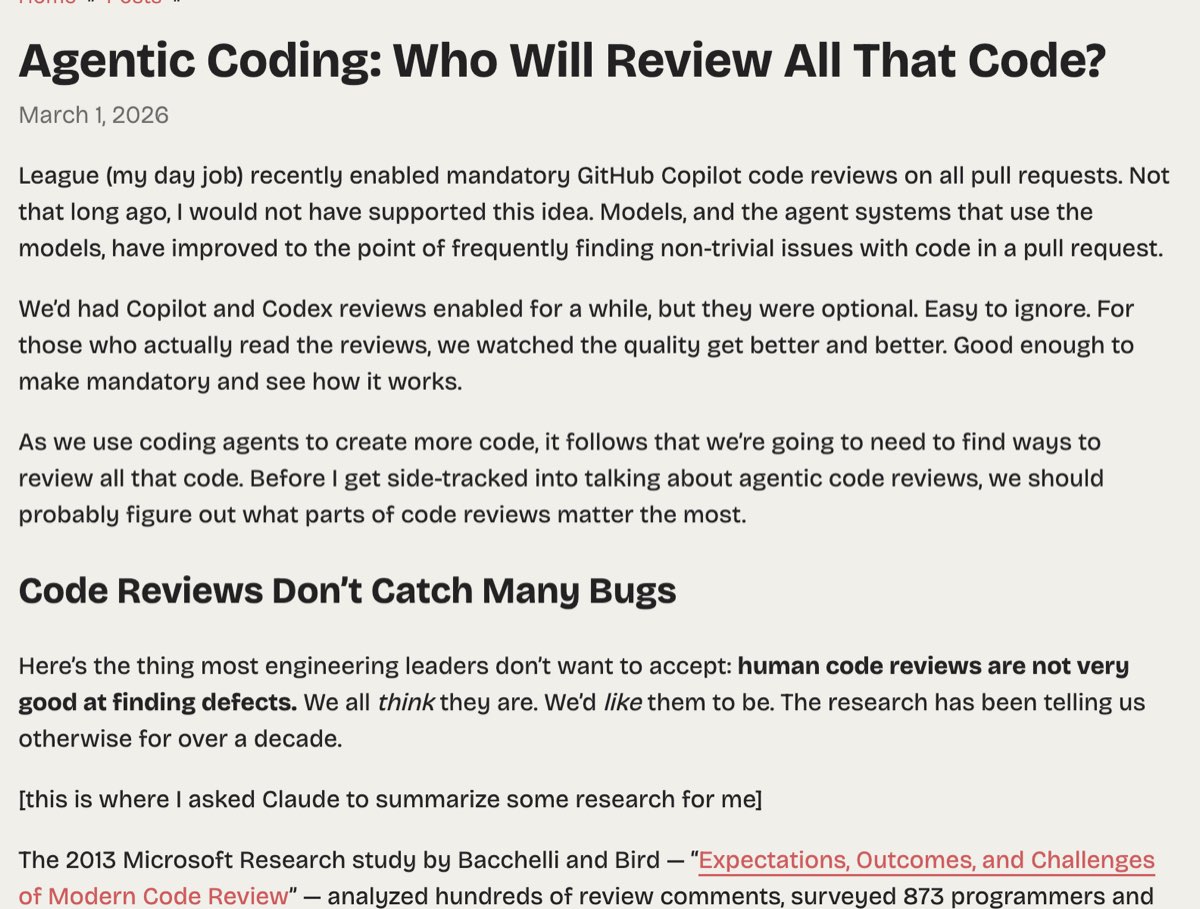StarkRavingFinkle blog — Agentic Coding: Who Will Review All That Code? Analysis of zero-review merges increasing 31%