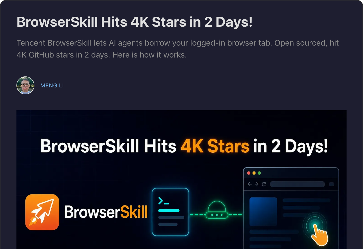 Substack article: BrowserSkill Hits 4K Stars in 2 Days