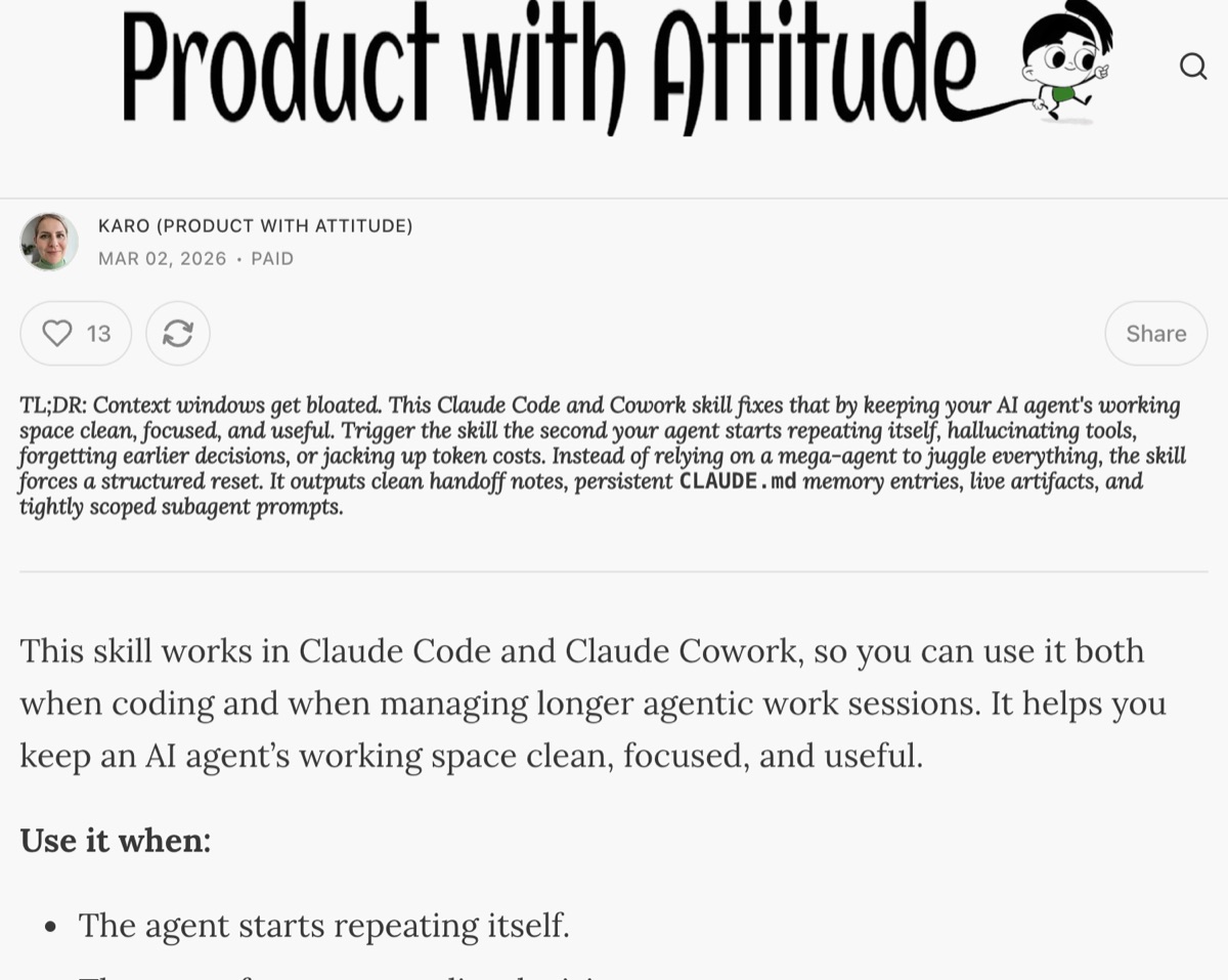 Substack article — Context Window Hygiene in 2026: Write, Select, Compress, Isolate