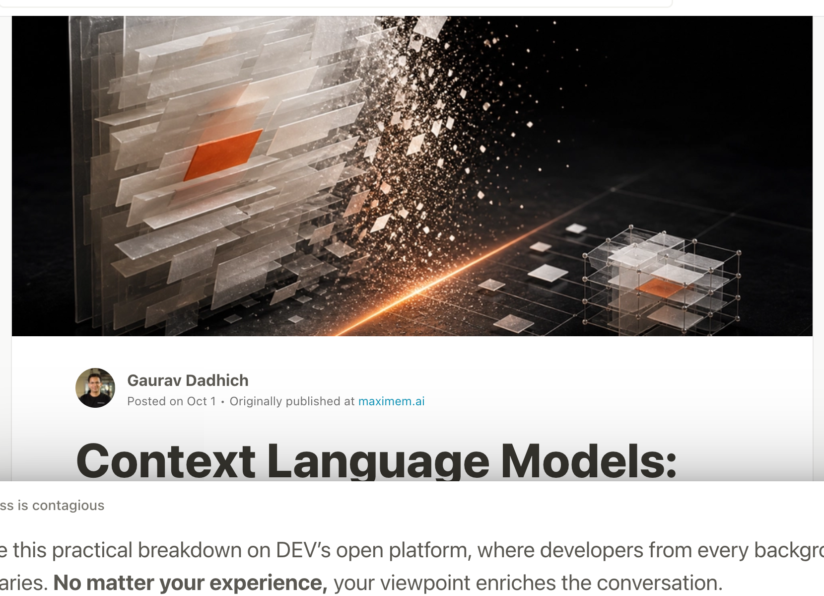 Gaurav Dadhich Dev.to analysis — Context Language Models: What the UW and Meta Paper Changes for Agent Builders, and What It Leaves