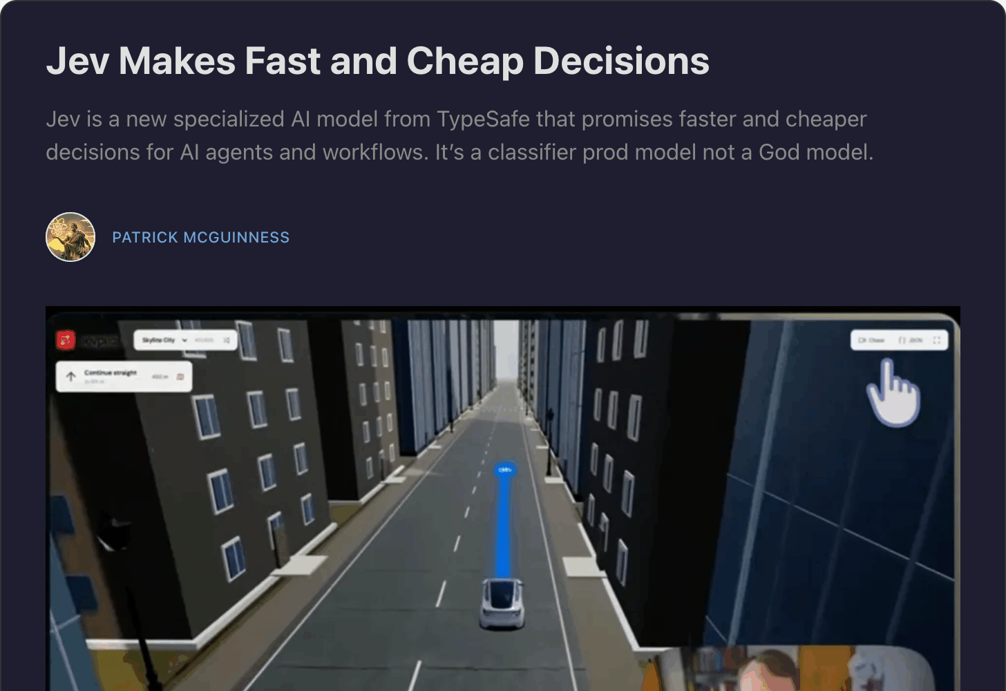 Patrick McGuinness's Substack post Jev Makes Fast and Cheap Decisions: a classifier prod model, not a God model