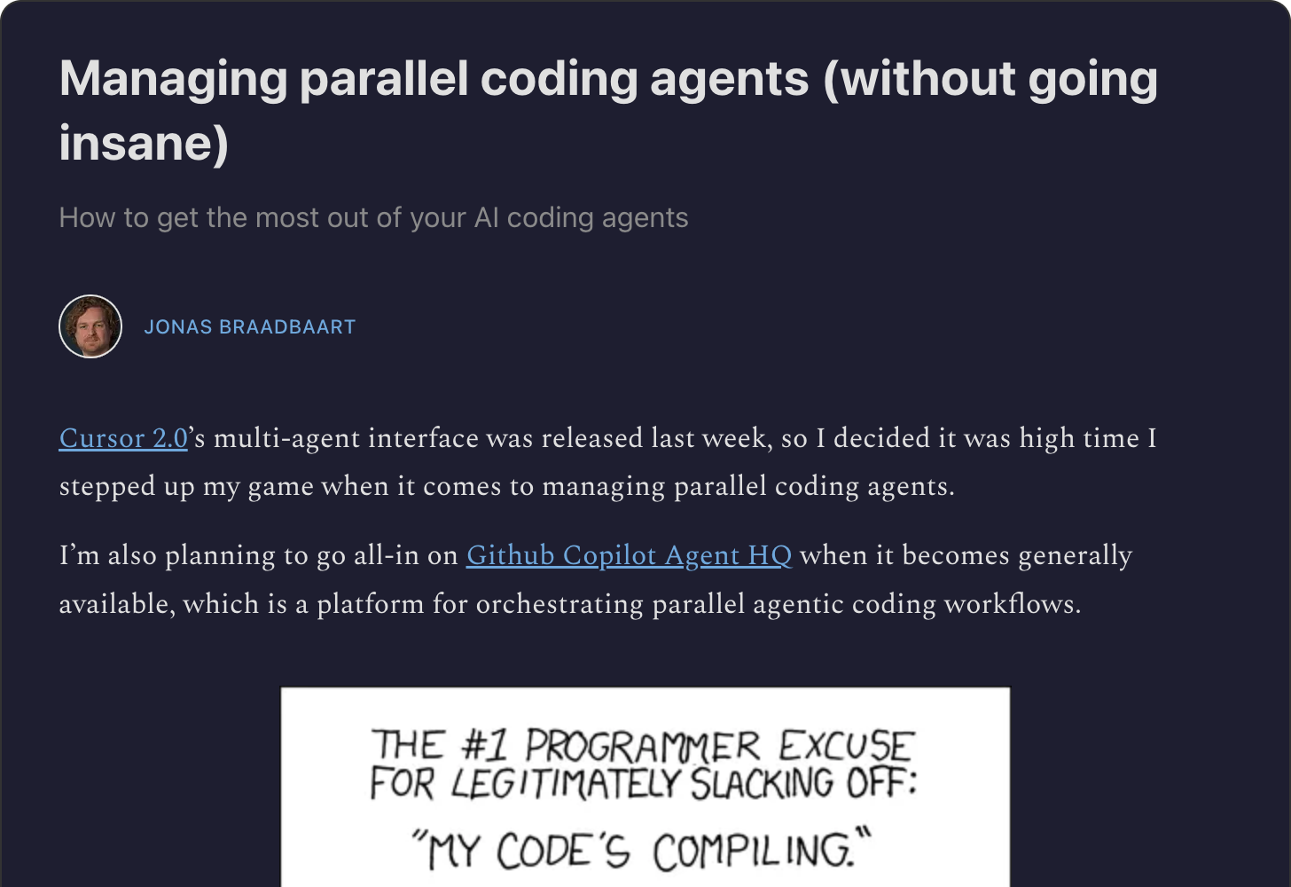 metacircuits Substack — Managing Parallel Coding Agents Without Merge Hell, covering design-first workflows and git worktree isolation
