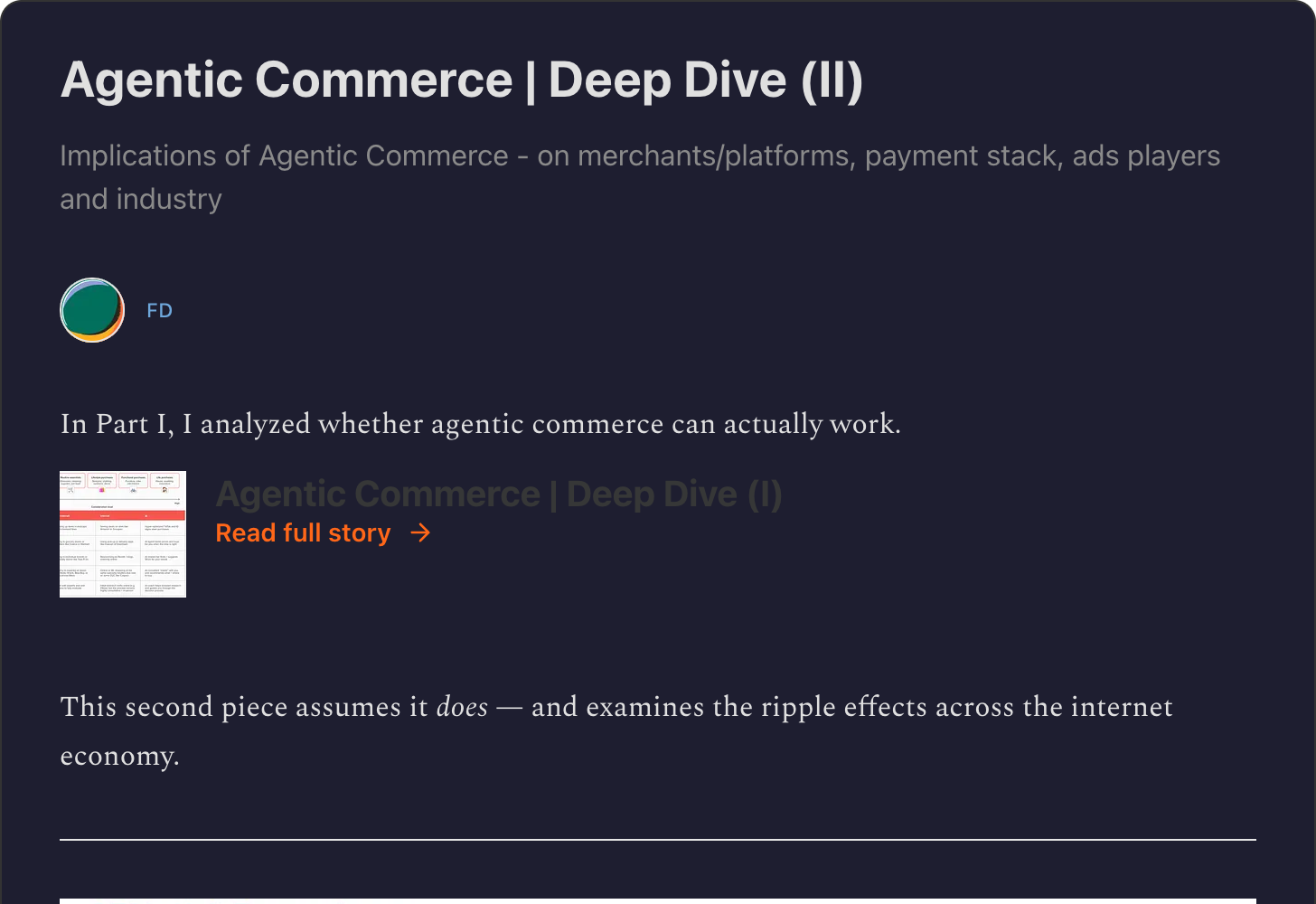Robonomics Substack — Agentic Commerce Deep Dive (II) analyzing the seven-layer agentic commerce stack