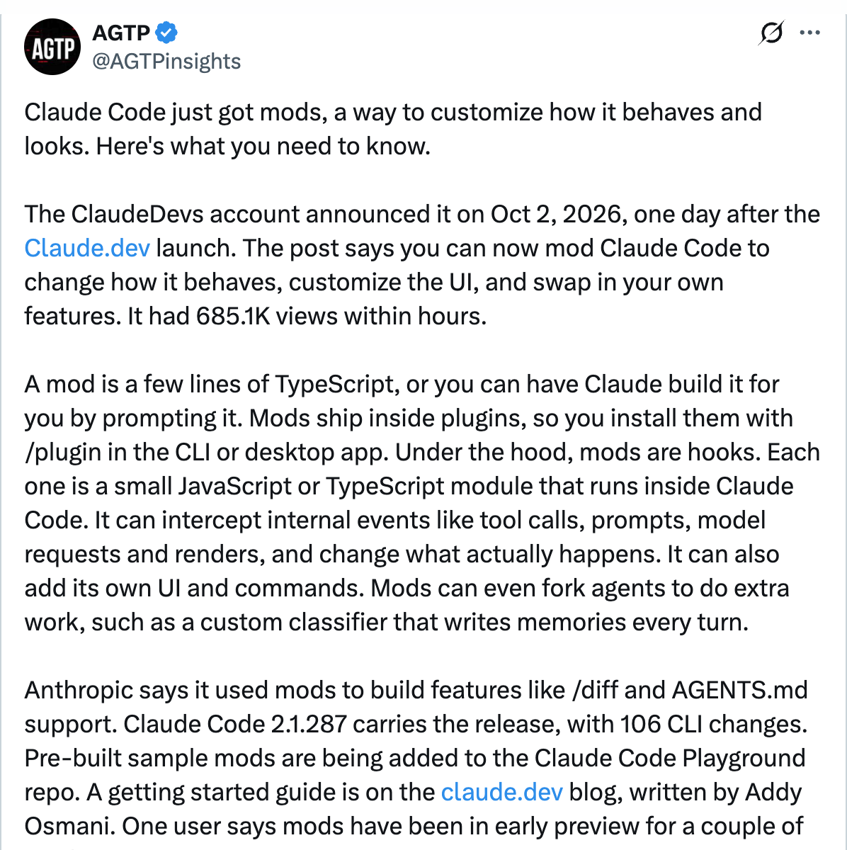 @AGTPinsights breaking down Claude Code mods capabilities — what you need to know