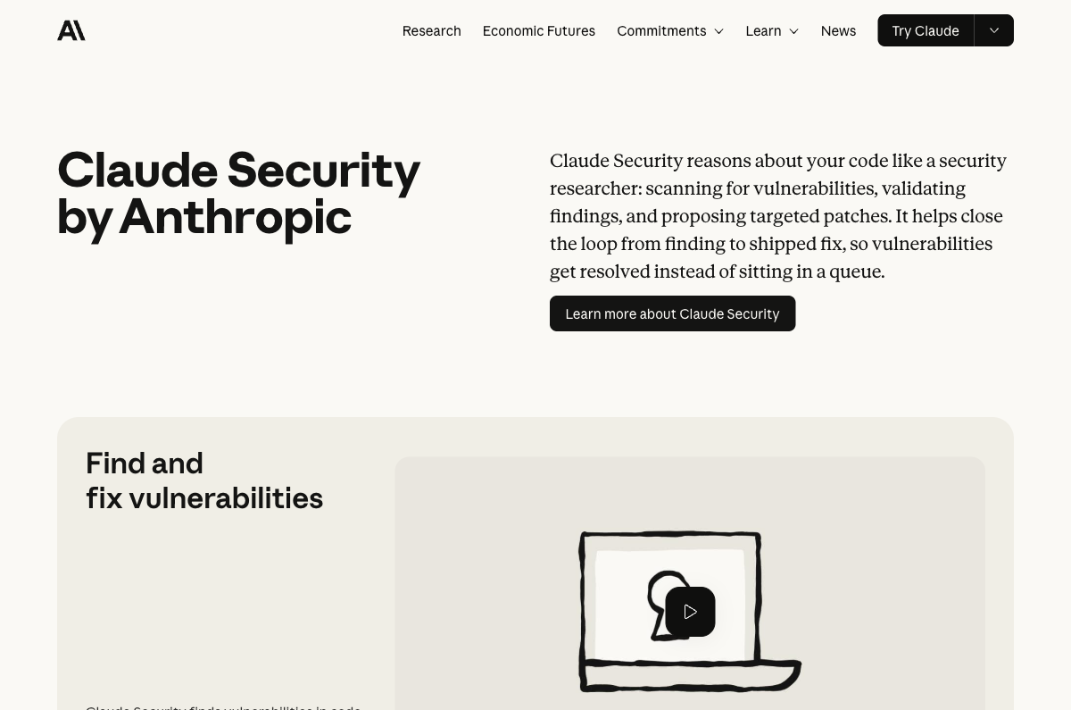Anthropic announcement — Making frontier cybersecurity capabilities available to defenders, Claude Security product launch