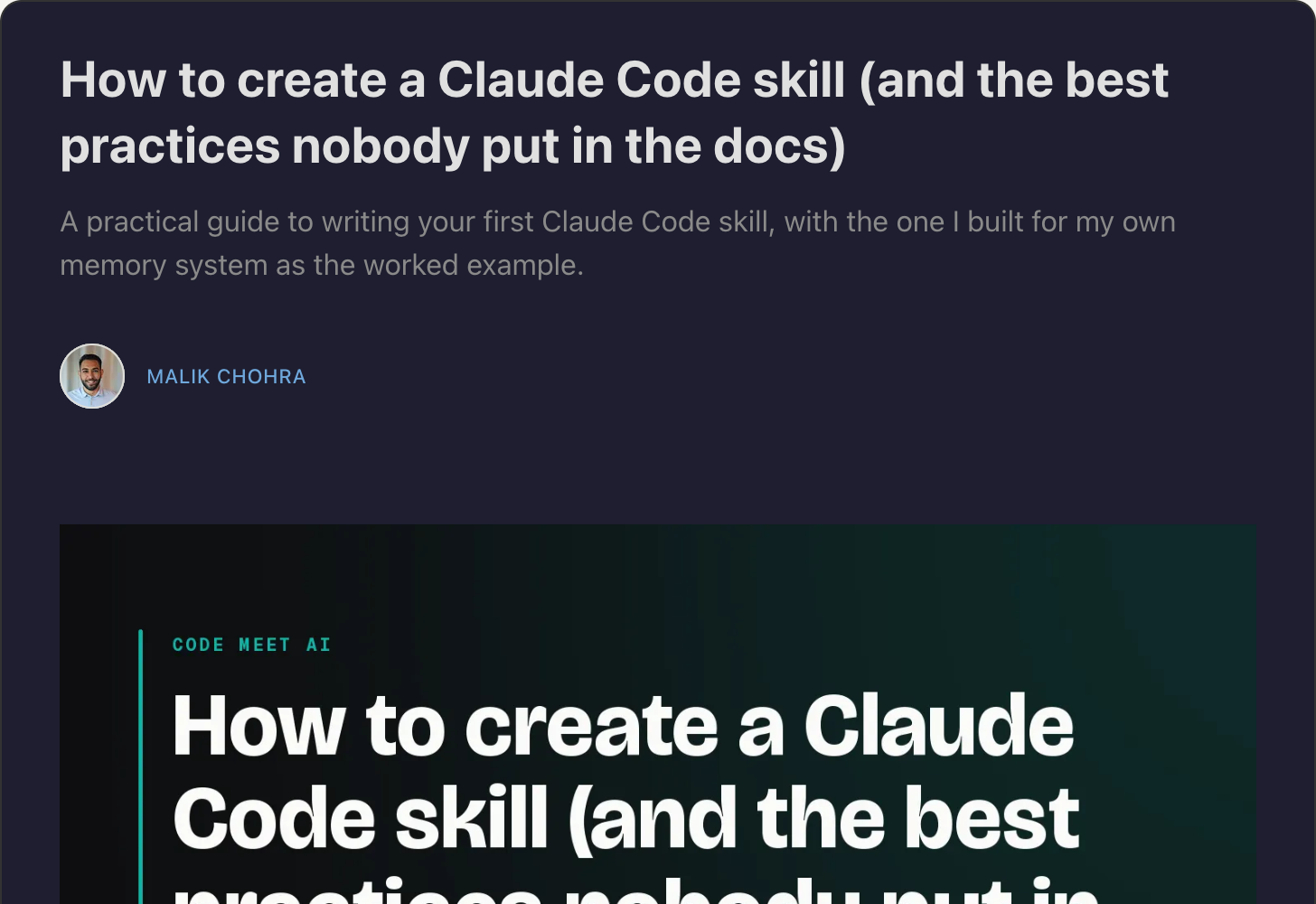 Substack article — How to create a Claude Code skill and the best practices nobody put in the docs — community guide on SKILL.md authoring