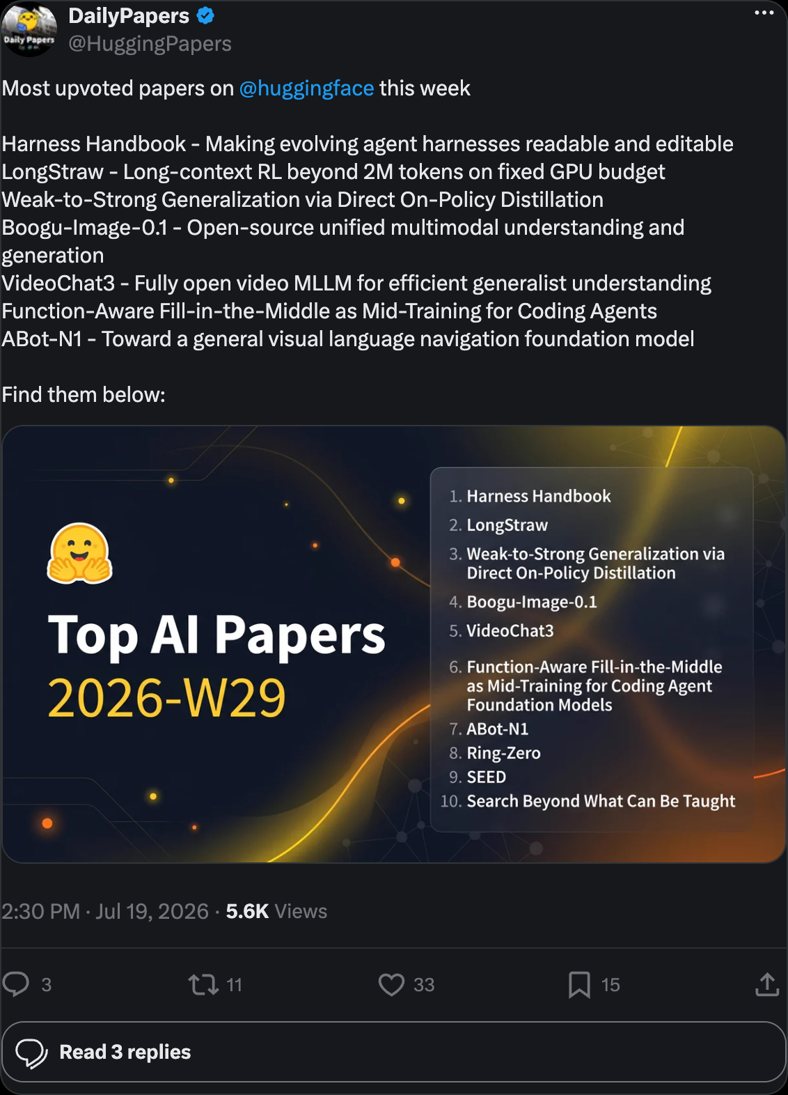 HuggingPapers on X — Harness Handbook: Making Evolving Agent Harnesses Readable, Navigable, and Editable voted most-upvoted paper of the week