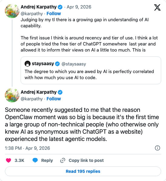 Karpathy on the moment non-technical people experienced AI agency