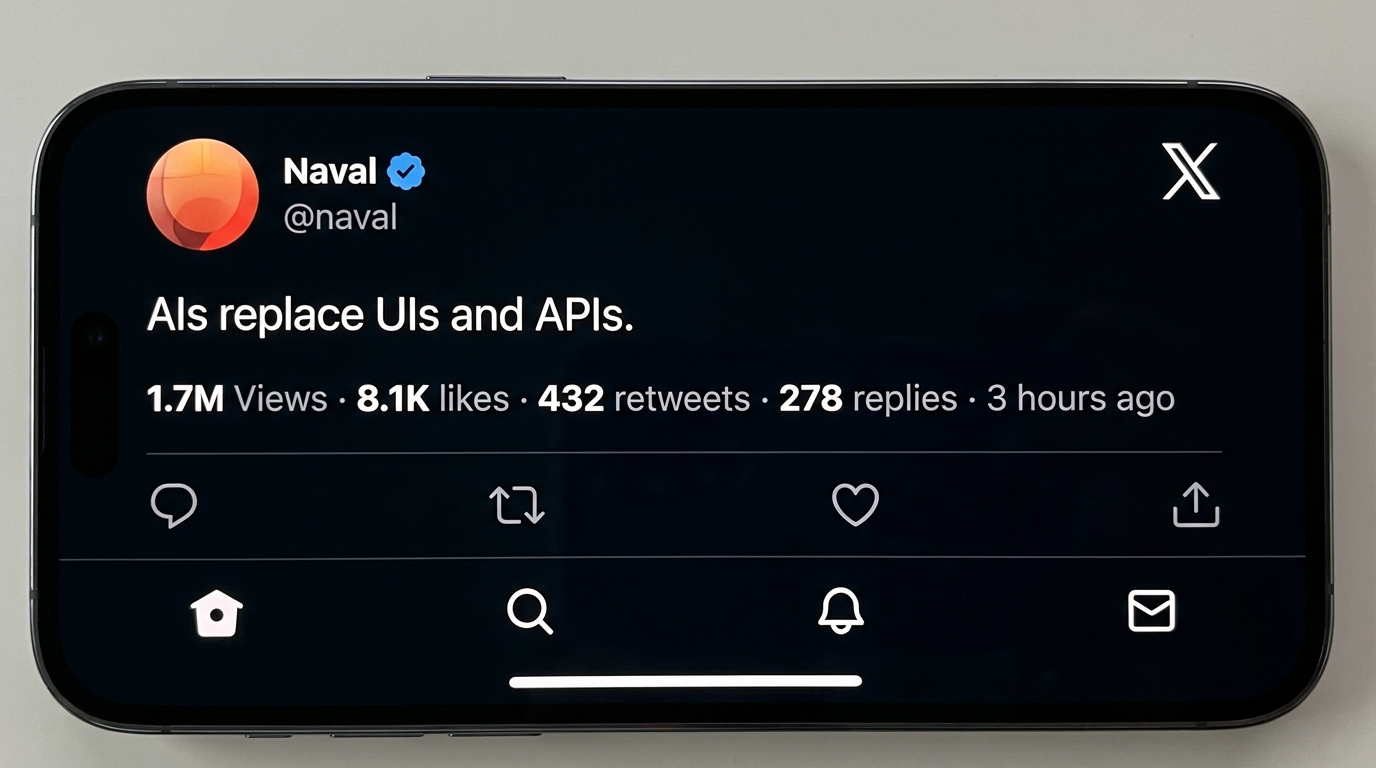 Naval Ravikant tweet: 'AIs replace UIs and APIs' — 8.1K likes, 1.77M views
