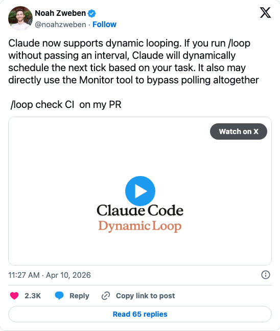 Claude dynamic looping — agent schedules its own next tick autonomously