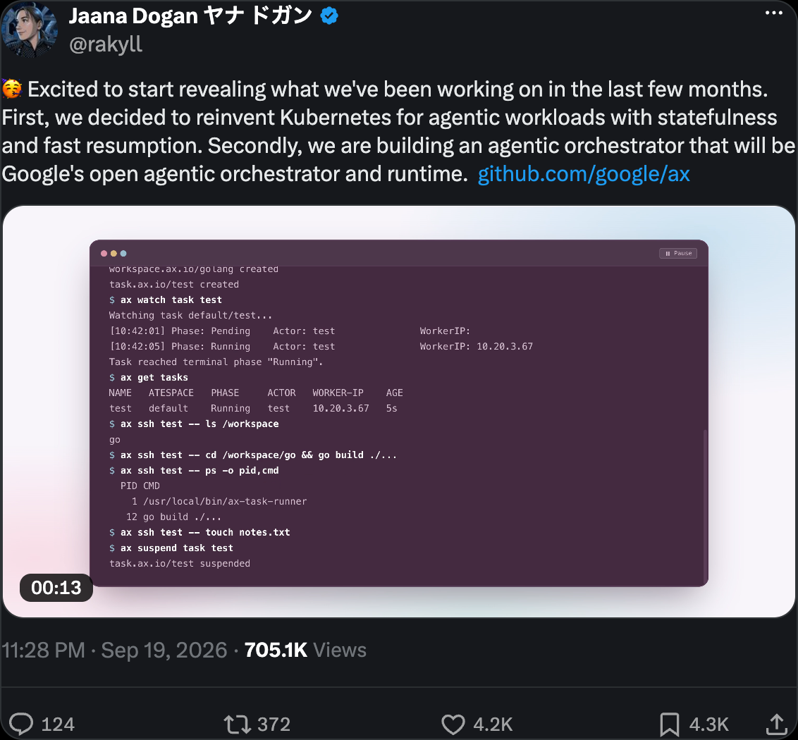 @rakyll revealing Google decided to reinvent Kubernetes for agentic workloads with statefulness and fast resumption, building an open agentic orchestrator and runtime