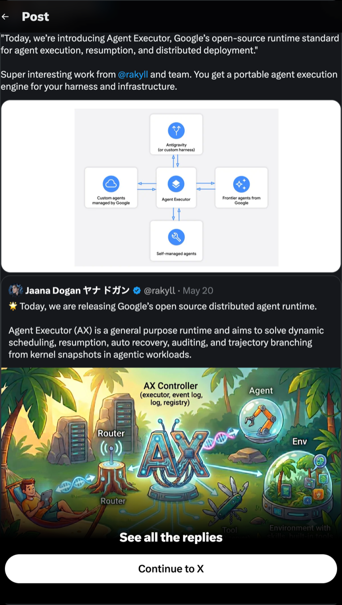 @rseroter commenting on Google's Agent Executor — a portable agent execution engine for your harness and infrastructure
