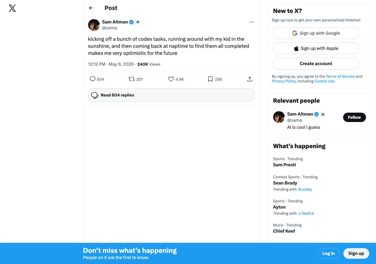 Sam Altman — kicking off codex tasks during naptime