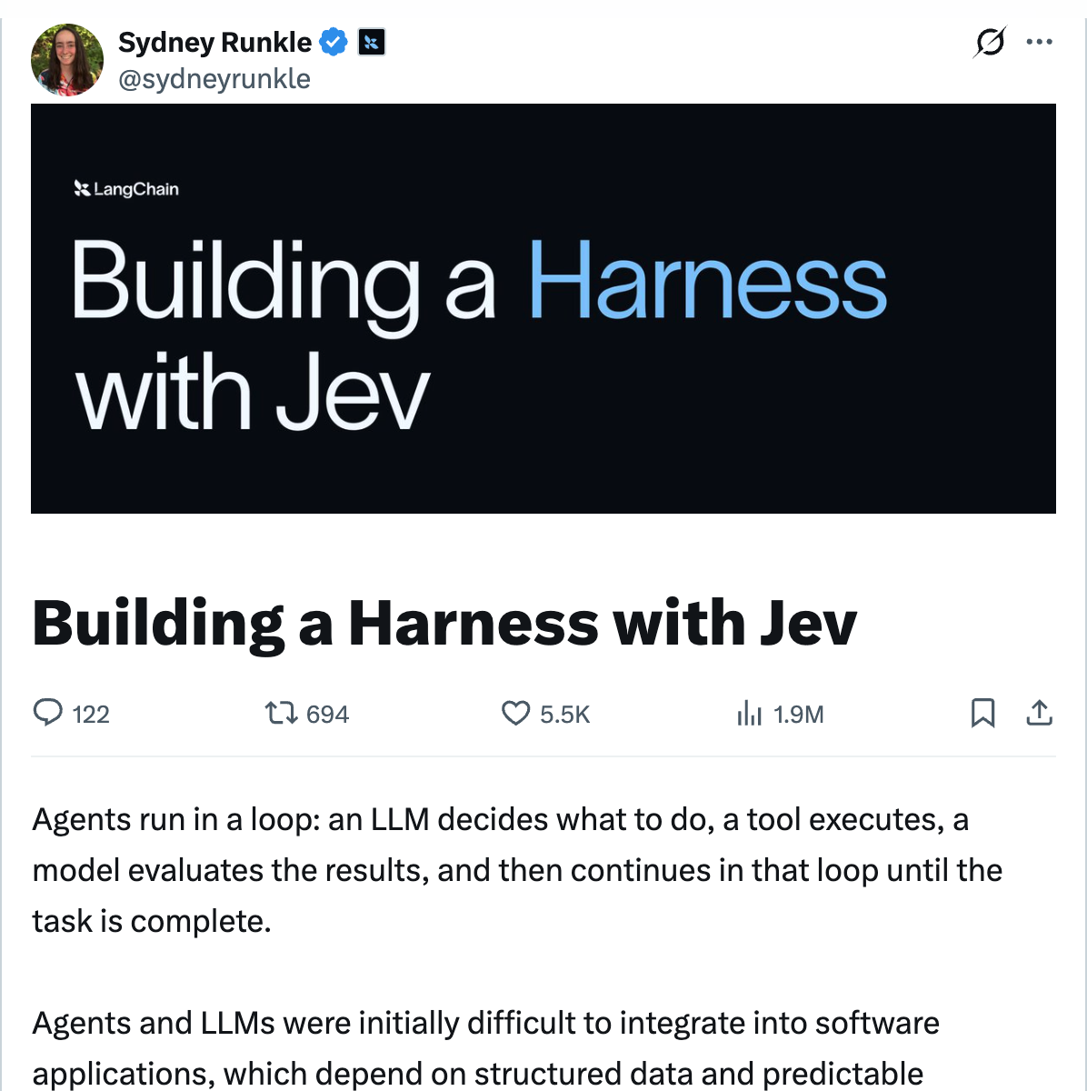 Sydney Runkle from LangChain sharing the official Building a Harness with Jev tutorial
