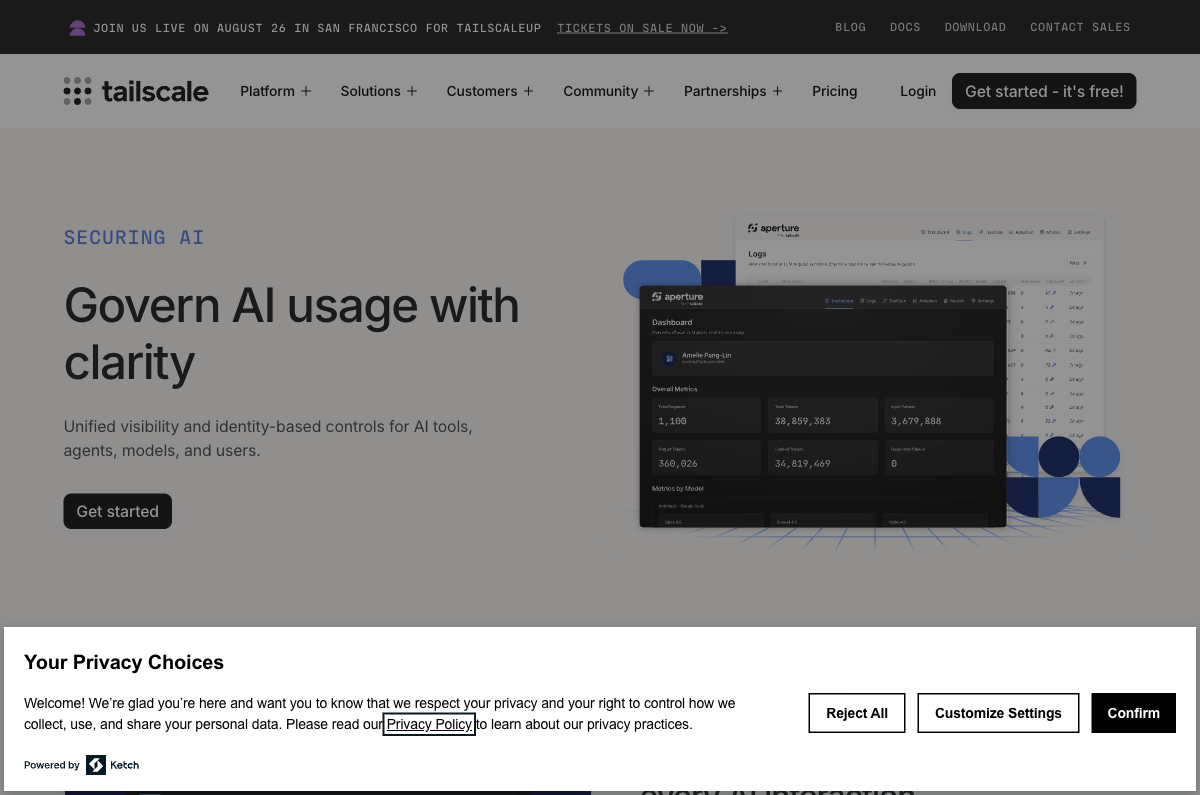 Tailscale Aperture AI Gateway — securing AI agents at the network layer